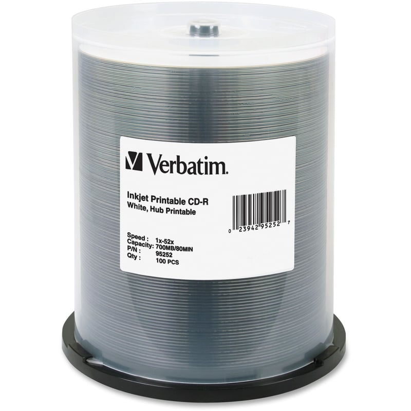 Verbatim 95252 CD Recordable Media - CD-R - 52x - 700 MB - 100 Pack Spindle - Thumbnail 1
