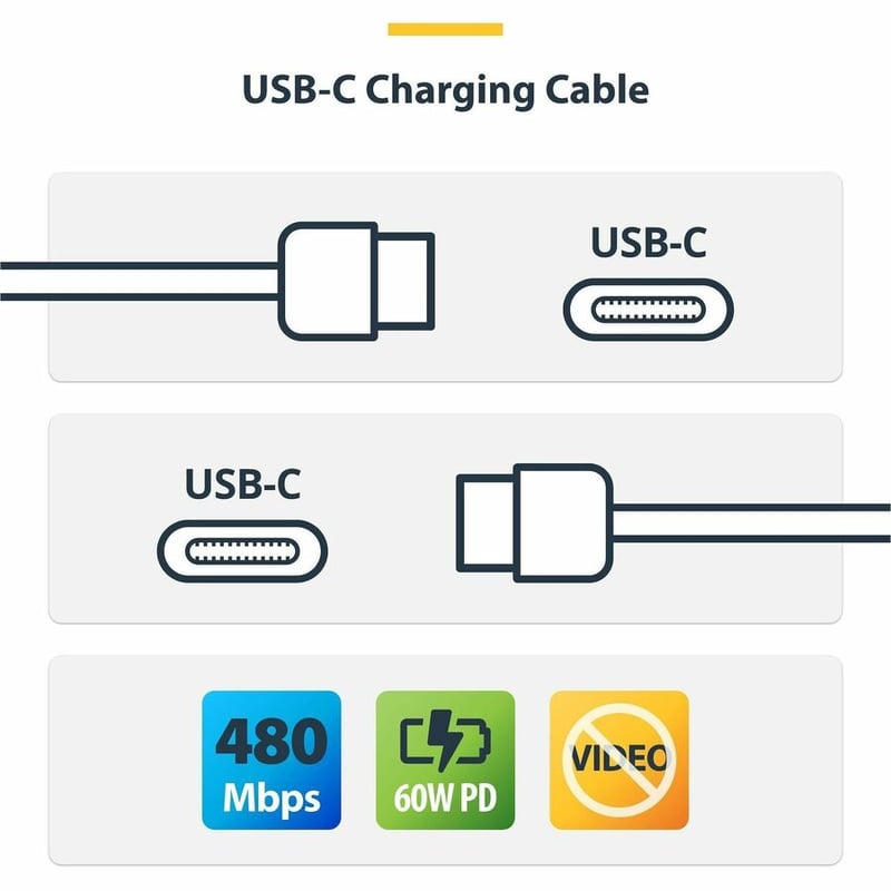 6FT WHITE USB-C CHARGING CABLE 60W POWER DELIVERY M/M TYPE-C - Thumbnail 4