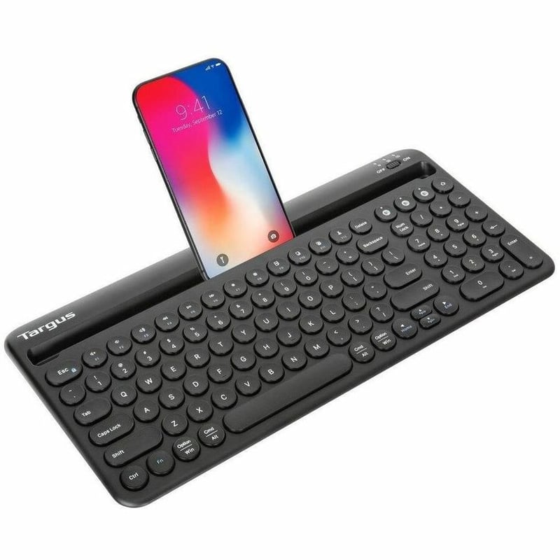 Multi-Device Bluetooth Antimicrobial Keyboard with Tablet/Phone Cradle - Thumbnail 1