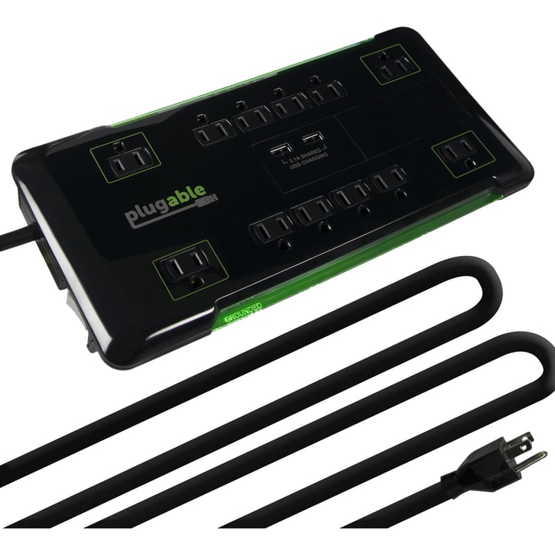 Plugable Surge Protector Power Strip with USB and 12 AC Outlets - Thumbnail 2