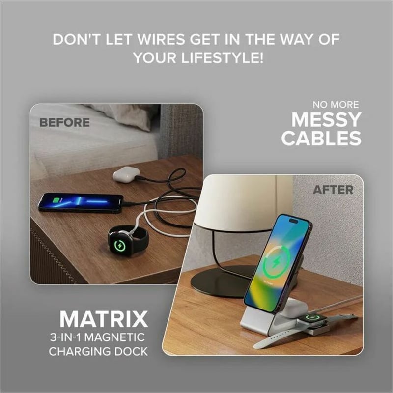 MATRIX 3-IN-1 UNIV CHARGER- WHT FOR PHONE EARBUDS AND APPLE WATCH - Thumbnail 3