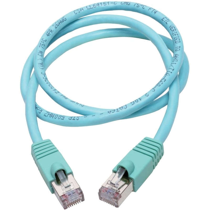 Eaton Tripp Lite Series Cat6a 10G Snagless Shielded STP Ethernet Cable (RJ45 M/M), PoE, Aqua, 2 ft. (0.61 m) - Thumbnail 2