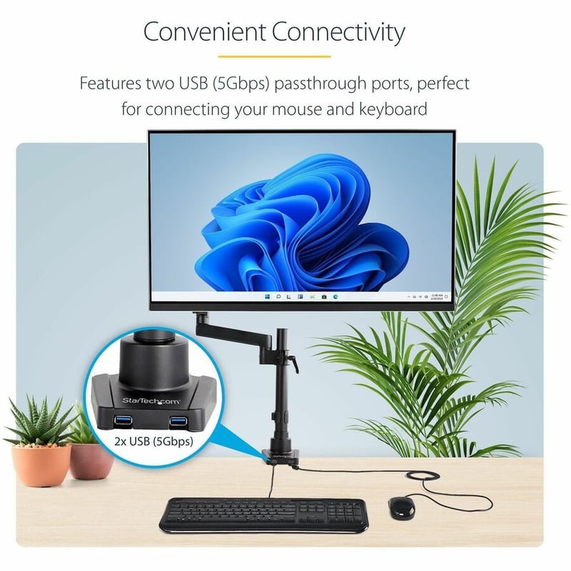 StarTech.com Desk Mount Monitor Arm with 2x USB 3.0 ports, Full Motion Monitor Mount up to 34" (17.6lb/8kg) VESA Display, C-Clamp/Grommet - Thumbnail 2