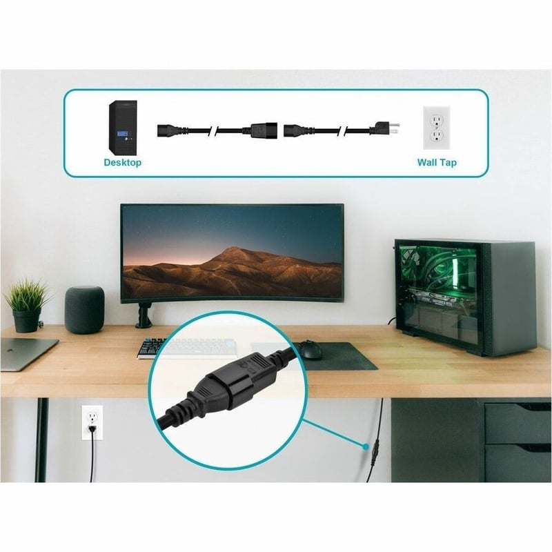 MONOPRICE EXTENSION CORD - IEC 60320 C14 TO IEC 60320 C13_ 14AWG_ 15A/1875W_ 3-P - Thumbnail 5