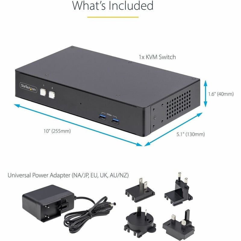 StarTech.com 2-Port Dual-Monitor DisplayPort KVM Switch, RS232 Serial Control, 4K 60Hz, 2x USB 5Gbps Hub Ports, TAA Compliant - Thumbnail 2
