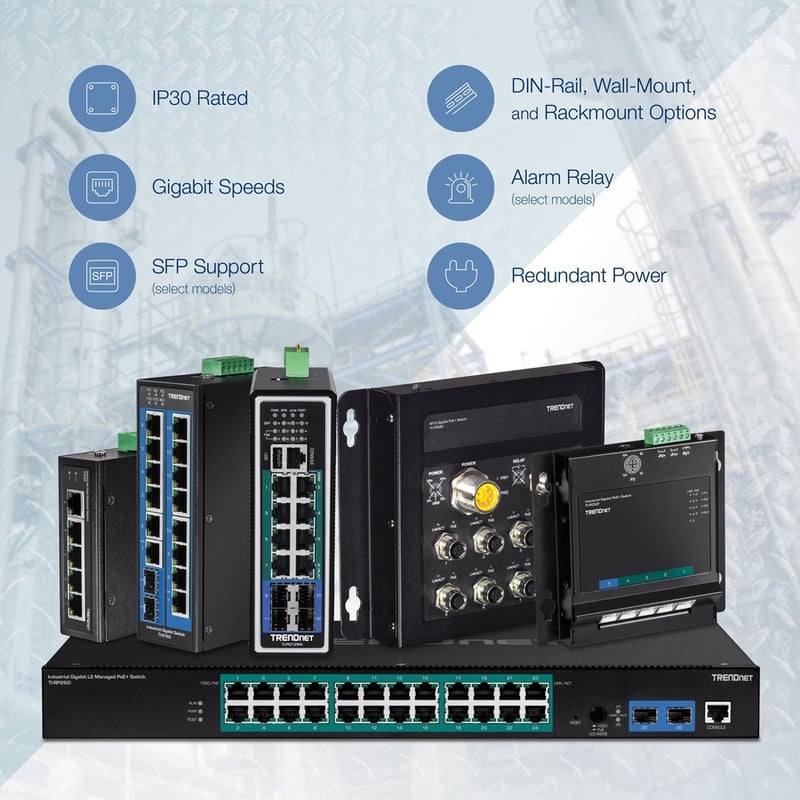 TRENDnet 8-Port Hardened Industrial Gigabit DIN-Rail Switch, 16 Gbps Switching Capacity, IP30 Rated Metal Housing (-40 to 167 ?F), DIN-Rail & Wall Mounts Included, Lifetime Protection, Black, TI-G80