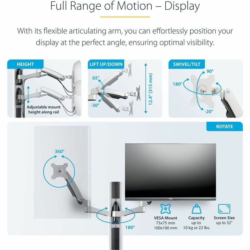 StarTech.com Wall Mount Workstation, VESA Mount 22lb/10kg, Fully Articulating Monitor Mount & Keyboard Tray, Standing Desk w/PC Bracket - Thumbnail 5