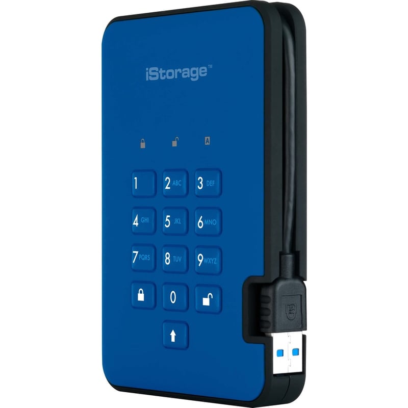 iStorage diskAshur2 SSD 512GB Secure Portable Solid State Drive | Blue | Incorporated Common Criteria EAL 5+ | PIN protected | AES-XTS 256-bit Full Disk Hardware Encryption | Dust/Water Resistant | TAA Compliant - Thumbnail 3