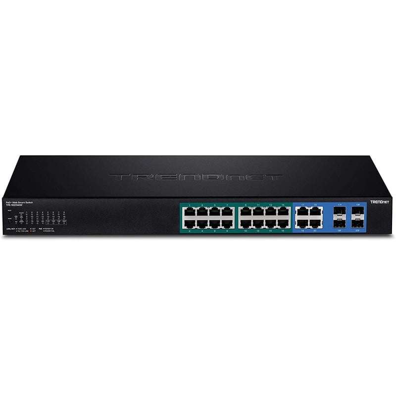 TRENDnet 20-Port Gigabit Web Smart 370W PoE+ Switch; TPE-1620WSF; 16 Gigabit PoE+ Ports; 4 Shared Gigabit Ports(RJ-45 or SFP); 370W PoE Budget;Managed PoE+ Ethernet Network Switch; Lifetime Protection - Thumbnail 2