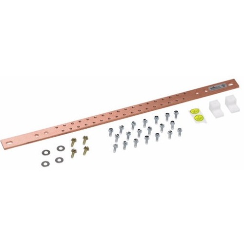 Eaton ground bar, 1" height, 0.1888" length, 19.375" width, Used to consolidate grounds on the equipment rack, Copper, Copper bar, Horizontal rack ground bar kit, Grounding accessories, Isolators may be used to separate bar