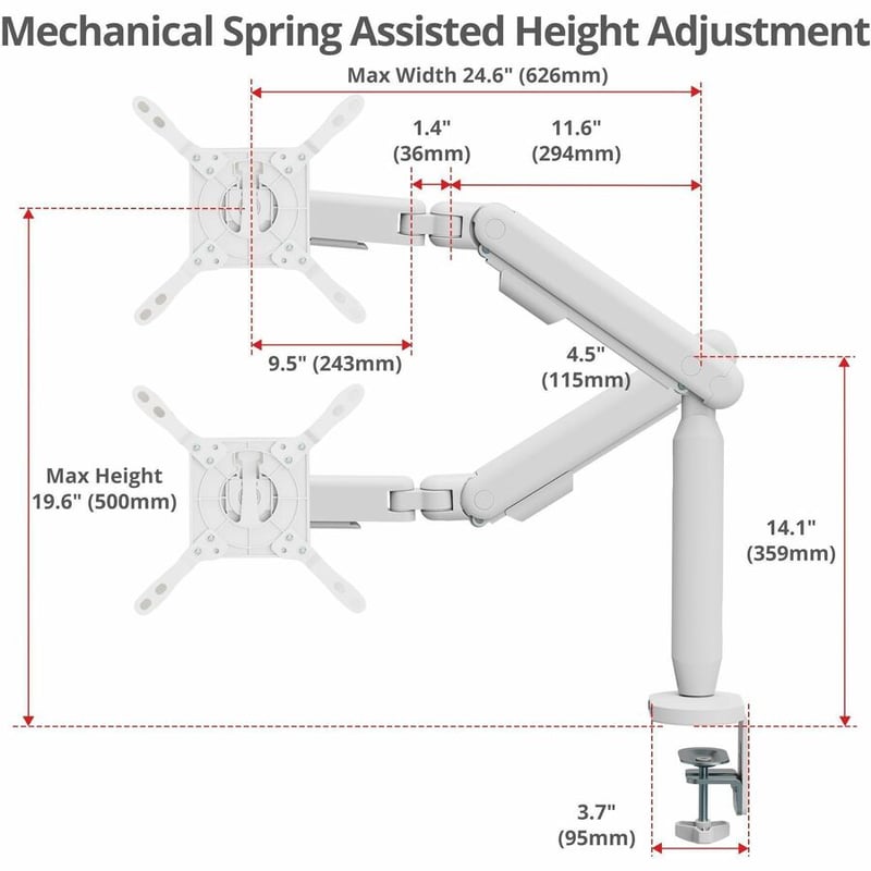 SINGLE 40 INCH EASEL MONITOR ARM-WHITE - Thumbnail 5