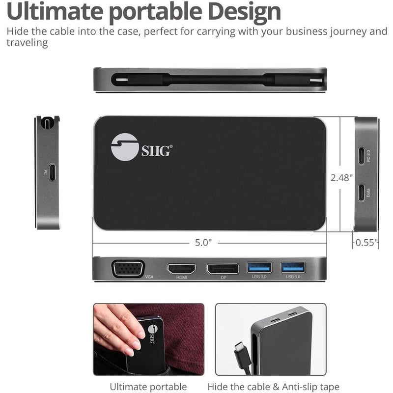 SIIG Triple Display USB-C MST Video Travel Docking with 100W PD Pass Through - Thumbnail 3