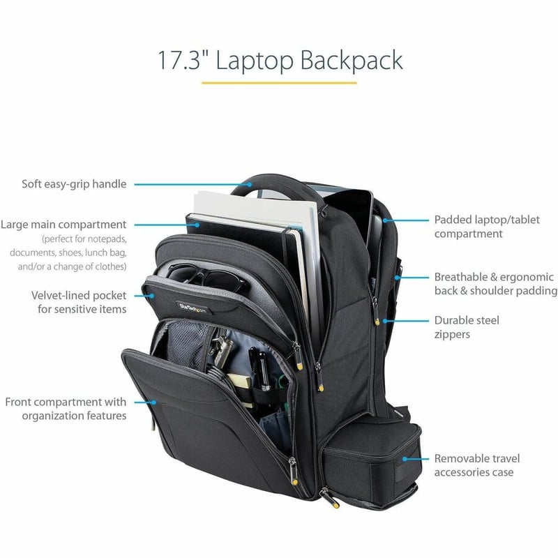 StarTech.com 17.3" Laptop Backpack w/ Removable Accessory Case, Professional IT Tech Backpack for Work/Travel/Commute, Nylon Computer Bag - Thumbnail 2