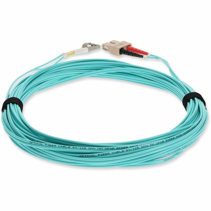 AddOn 0.5m SC to LC Aqua OM4 Duplex OFNR (Riser-Rated) TAA Fiber Patch Cable - Thumbnail 4