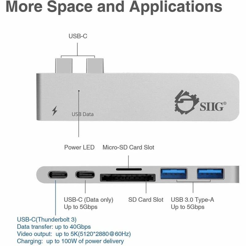 SIIG Thunderbolt 3 USB-C Hub with Card Reader & PD Adapter - Silver - Thumbnail 4