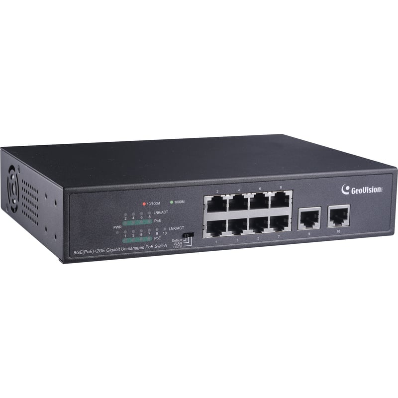 GeoVision 10-Port 10/100/1000M Unmanaged PoE Switch with 8-Port PoE - Thumbnail 1