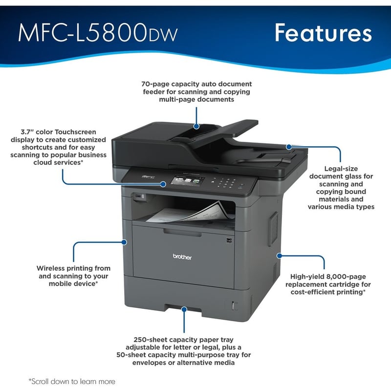 Brother MFC-L5800DW Laser Multifunction Printer - Monochrome - Duplex - Thumbnail 2
