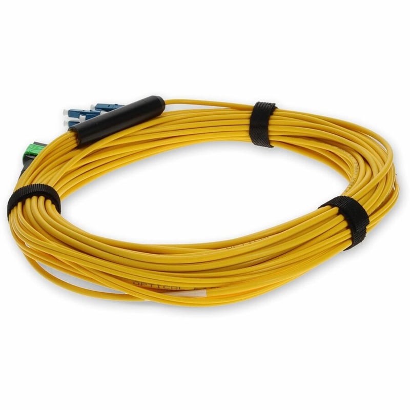 AddOn 30m MPO/APC to 4xLC/UPC Duplex Yellow OS2 OFNR (Riser-Rated) 8-Strand SMF Fiber Fanout Cable - Thumbnail 3