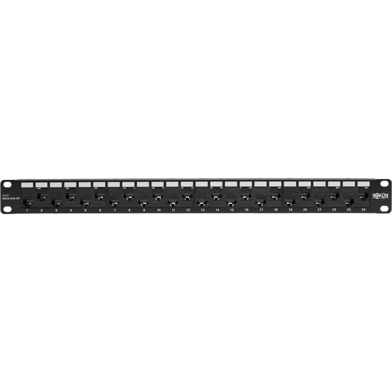 Tripp Lite by Eaton 24-Port 1U Rack-Mount Cat5e/6 Offset Feed-Through Patch Panel with Cable Management Bar RJ45 Ethernet TAA - Thumbnail 3
