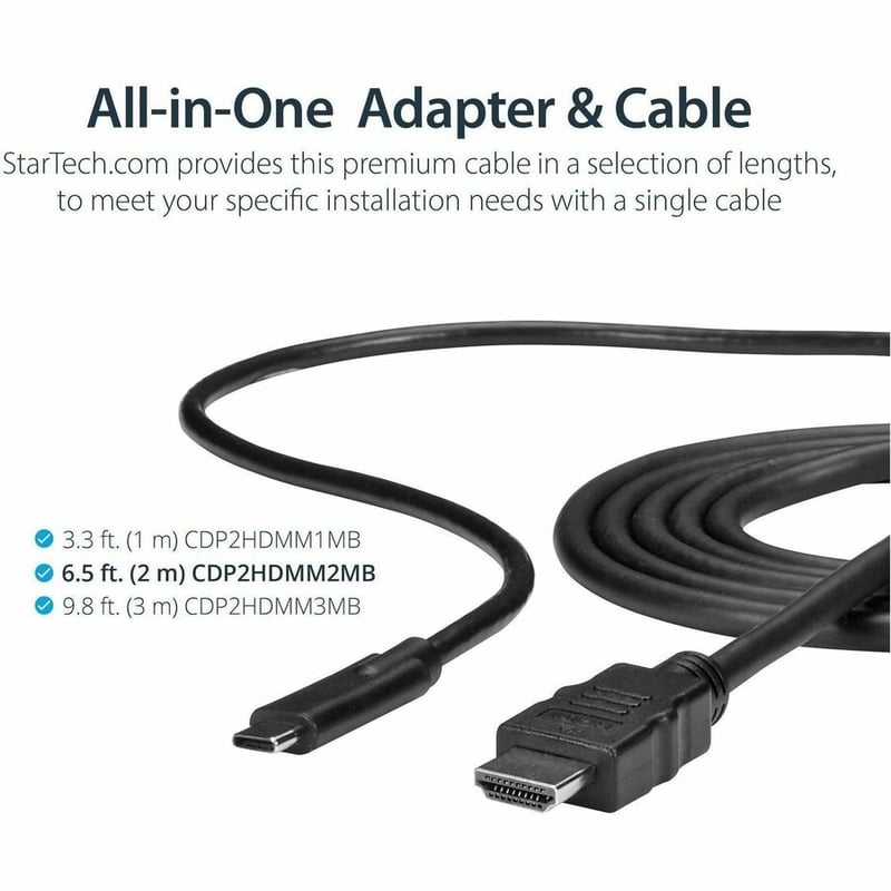 StarTech.com USB C to HDMI Cable - 6 ft / 2m - USB-C to HDMI 4K 60Hz - USB Type C to HDMI - Computer Monitor Cable - Thumbnail 3