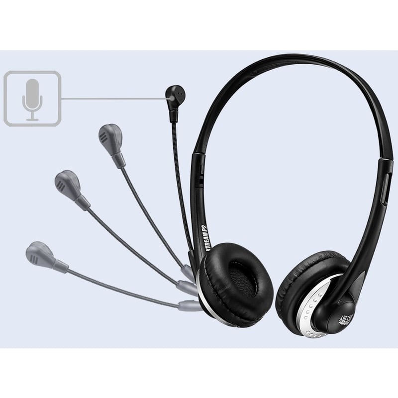 Adesso USB Stereo Headset with Adjustable Microphone- Noise Cancelling- Mono - USB - Wired - Over-the-head - 6 ft Cable -, Omni-directional Microphone - Black - Thumbnail 2