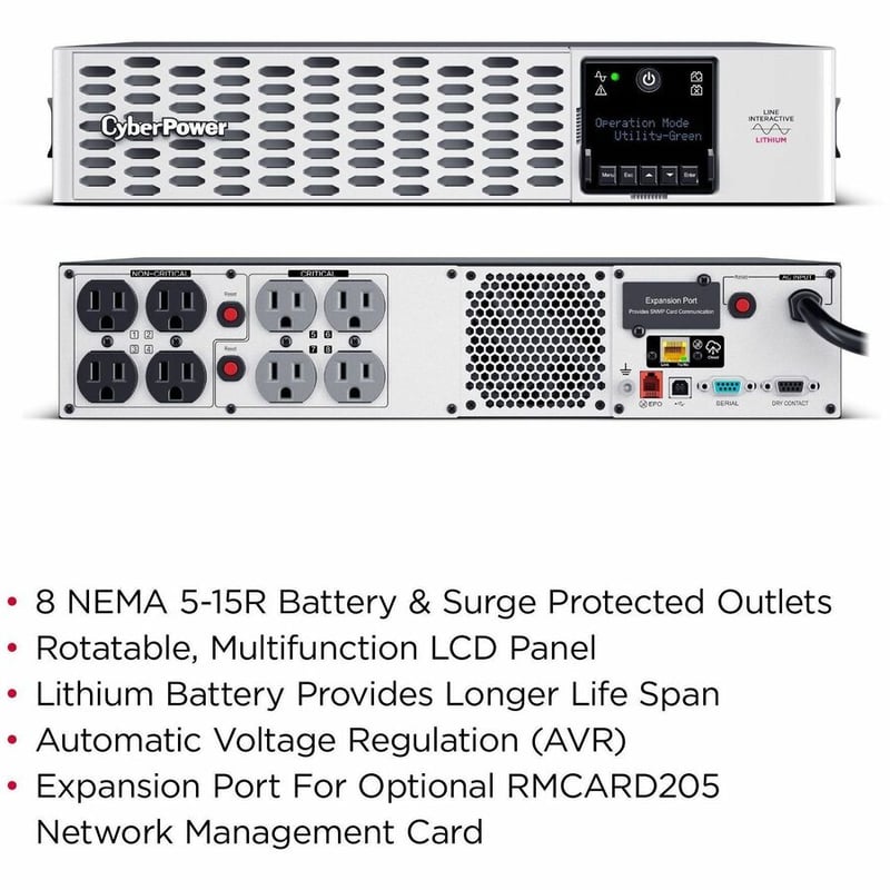 CyberPower Smart App Sinewave PRL1500RT2UC 1500VA Tower/rack convertible UPS - Thumbnail 2
