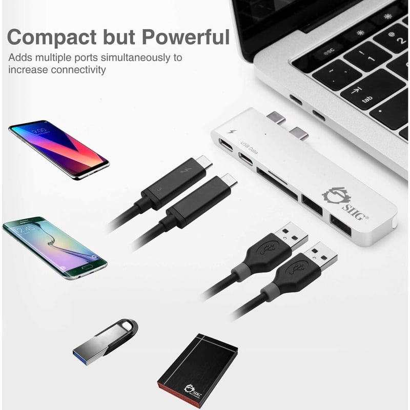 SIIG Thunderbolt 3 USB-C Hub with Card Reader & PD Adapter - Silver - Thumbnail 2