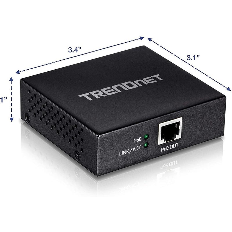 TRENDnet Gigabit PoE+ Repeater/Amplifier, 1 x Gigabit PoE+ In Port, 1 x Gigabit PoE Out Port, Extends 100m For Total Distance Up To 200m (656 ft), Supports PoE(15.4W) & PoE+(30W), Black, TPE-E100 - Thumbnail 2