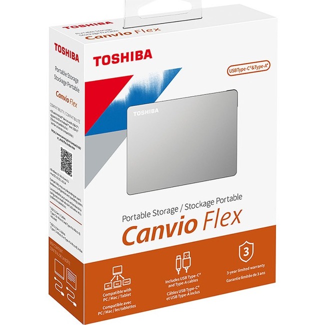 Toshiba Canvio Flex HDTX110XSCAA 1 TB Portable Hard Drive - External - Silver - Thumbnail 1