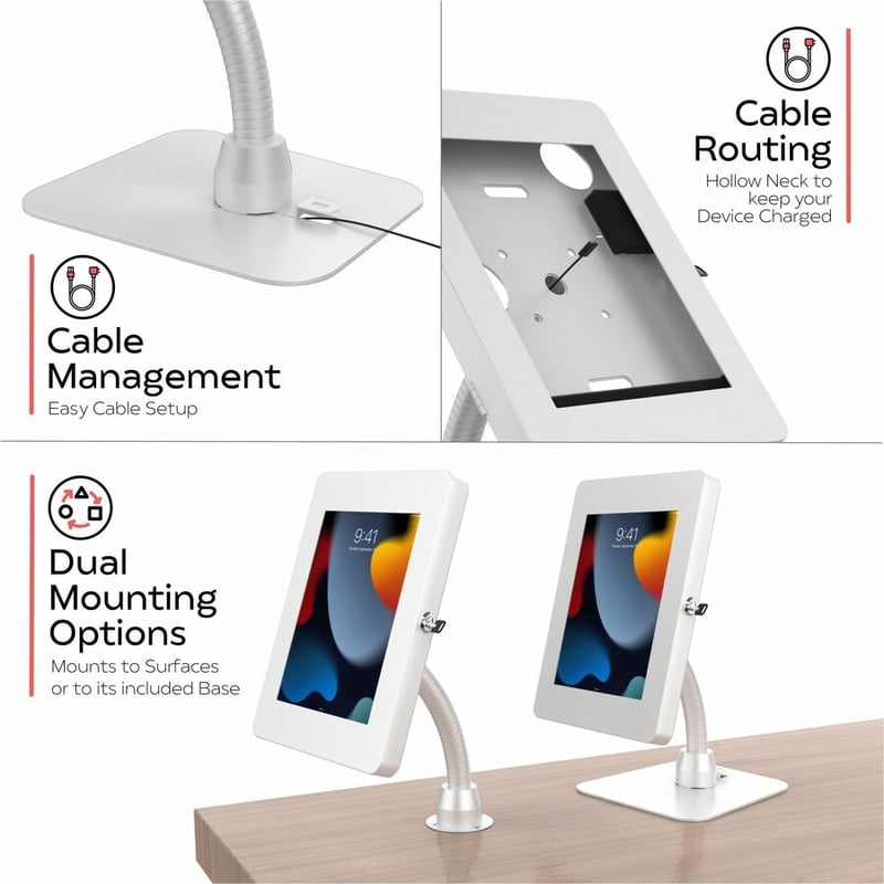 CTA Digital Premium Security Kiosk Stand with Gooseneck Tabletop Mount (White) - Thumbnail 5