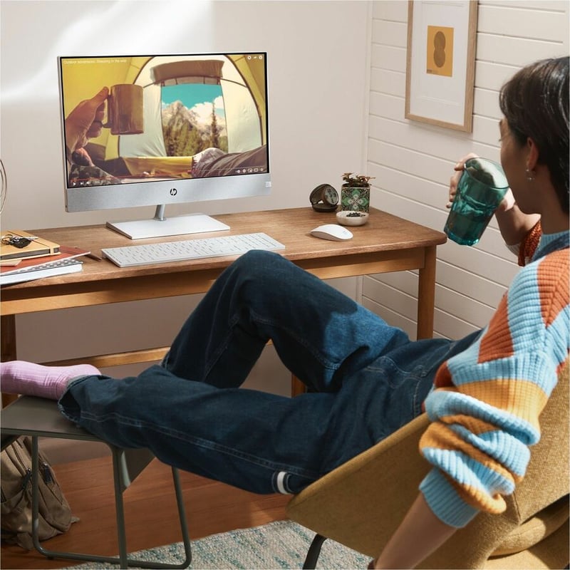 HP Pavilion 27-ca1000i 27-ca1180 All-in-One Computer - Intel Core i7 12th Gen i7-12700T - 16 GB - 1 TB HDD - 256 GB SSD - 27" Full HD Touchscreen - Desktop - Snowflake White, Natural Silver - Thumbnail 2