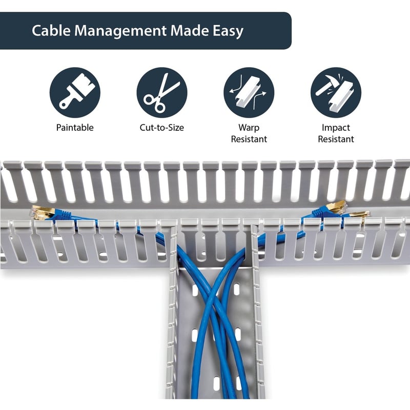 StarTech.com 3x3in Open Slot Wiring Cable Raceway Duct, Server Rack Cable Management, PVC Cable Cover, Cord Hider / Organizer, TAA - Thumbnail 3