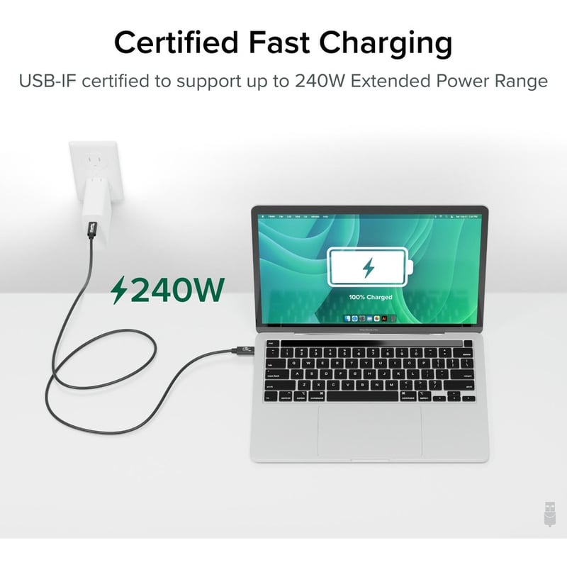 Plugable USB4 Cable with 240W Charging, 3.3 Feet (1M), USB-IF Certified - Thumbnail 2