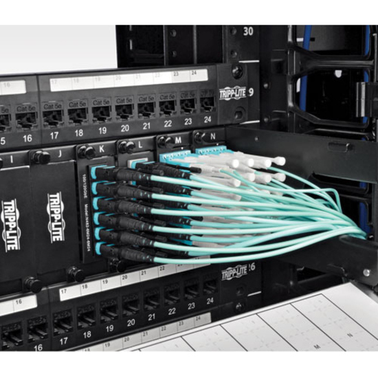 Eaton Tripp Lite Series MTP/MPO Patch Cable with Push/Pull Tabs, 12 Fiber, 40GbE, 40GBASE-SR4, OM3 Plenum-Rated - Aqua, 3M (10 ft.) - Thumbnail 4