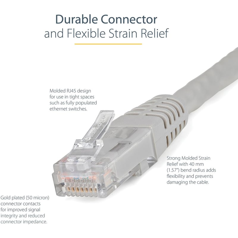 StarTech.com 6ft CAT6 Ethernet Cable - Gray Molded Gigabit - 100W PoE UTP 650MHz - Category 6 Patch Cord UL Certified Wiring/TIA - Thumbnail 4