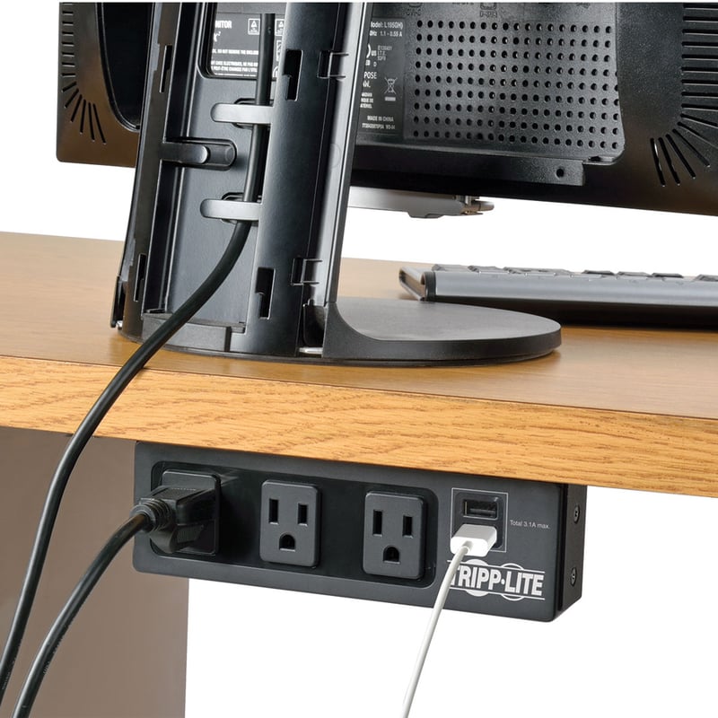 Tripp Lite by Eaton Protect It! 3-Outlet Surge Protector with Mounting Brackets 10 ft. Cord 510 Joules 2 USB Charging Ports Black Housing - Thumbnail 2