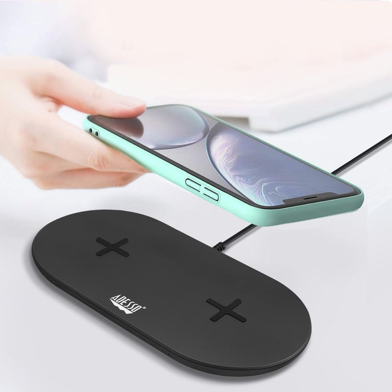 Adesso 15W Max Qi-Certified Dual 2-Coil Wireless Fast Charging Pad - Thumbnail 5