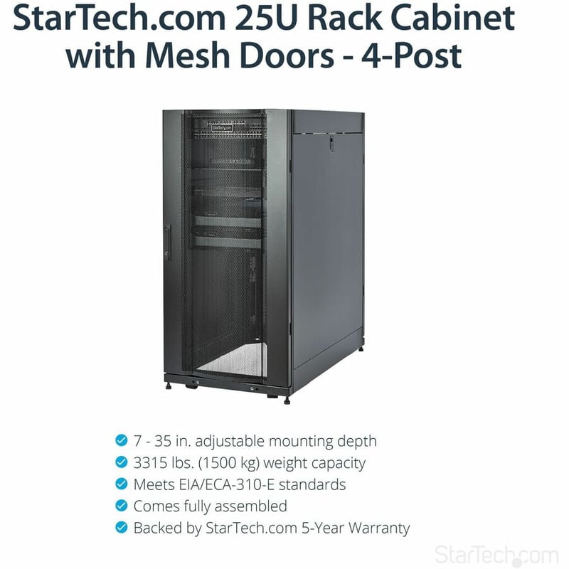 StarTech.com 4-Post 25U Server Rack Cabinet, 19" Data Rack Cabinet for Computer / IT Equipment, Home Network Rack, Half Height Server Rack - Thumbnail 2
