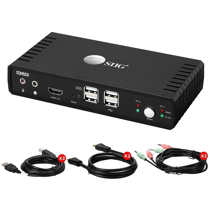 SIIG 2 Port 4K60Hz HDMI 18Gbps Video Console KVM Switch with USB 2.0 - Thumbnail 1