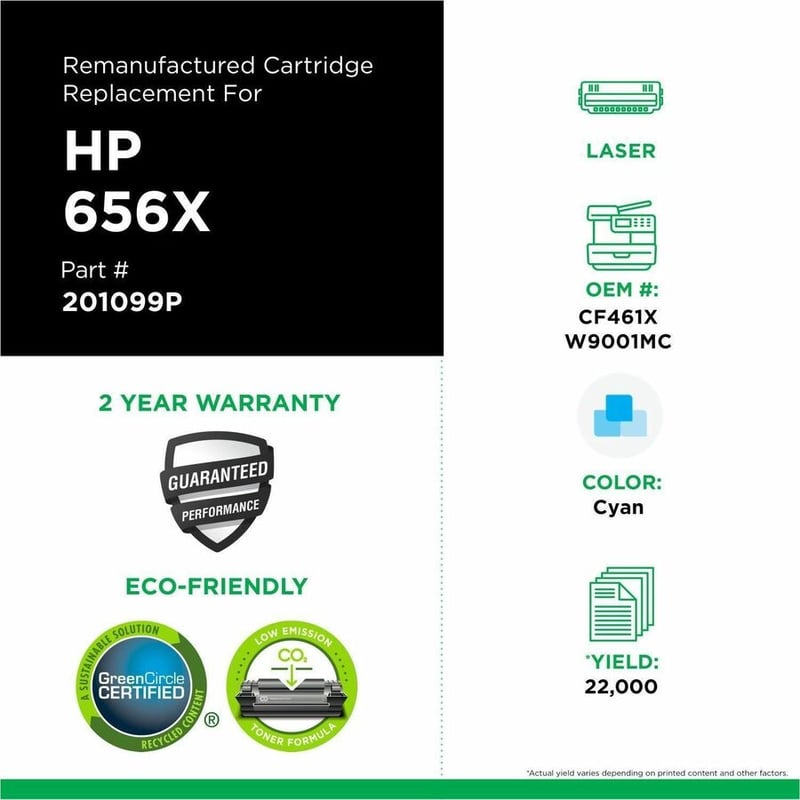 Clover Imaging Remanufactured High Yield Cyan Toner Cartridge for HP 656X (CF461X/W9001MC) - Thumbnail 3