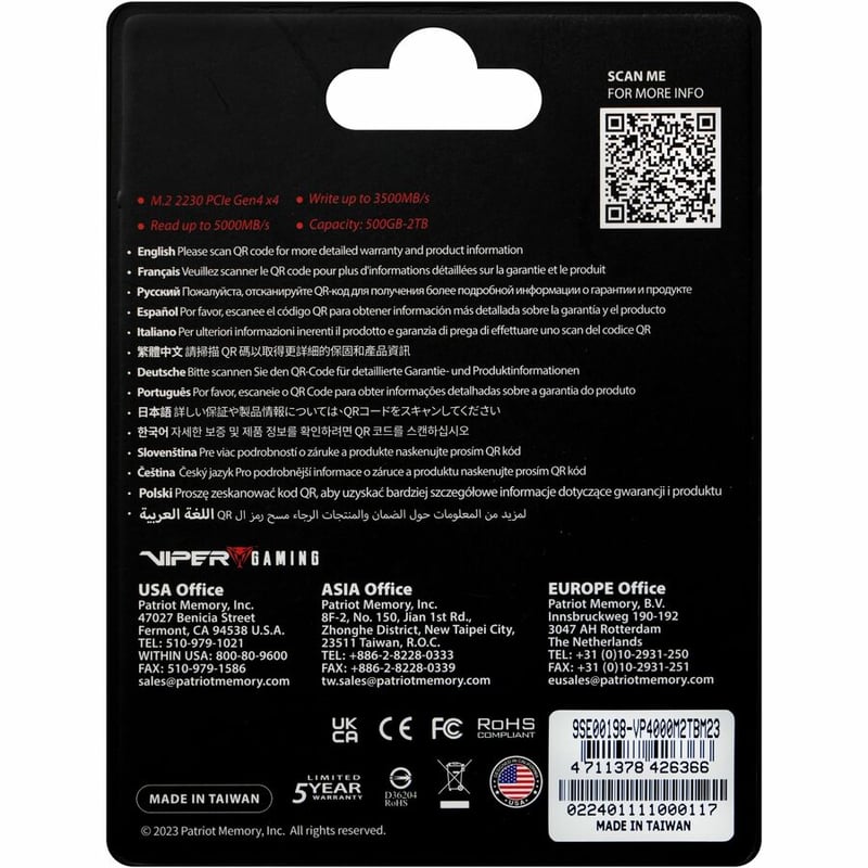 PATRIOT VP4000 MINI 2TB M.2 2230 PCIE GEN4 X4 SSD