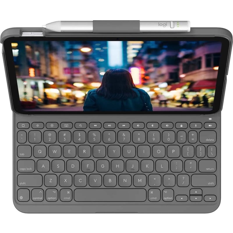 Logitech Slim Folio Carrying Case for 10.9" Apple, Logitech iPad (10th Generation) Tablet - Oxford Gray - Thumbnail 3