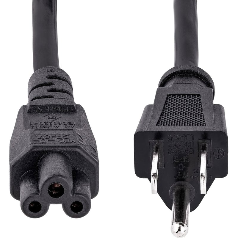 StarTech.com 3ft (1m) Laptop Power Cord, NEMA 5-15P to C5 (Clover Leaf), 10A 125V, 18AWG, Laptop Replacement Cord, Power Brick Cable - Thumbnail 2