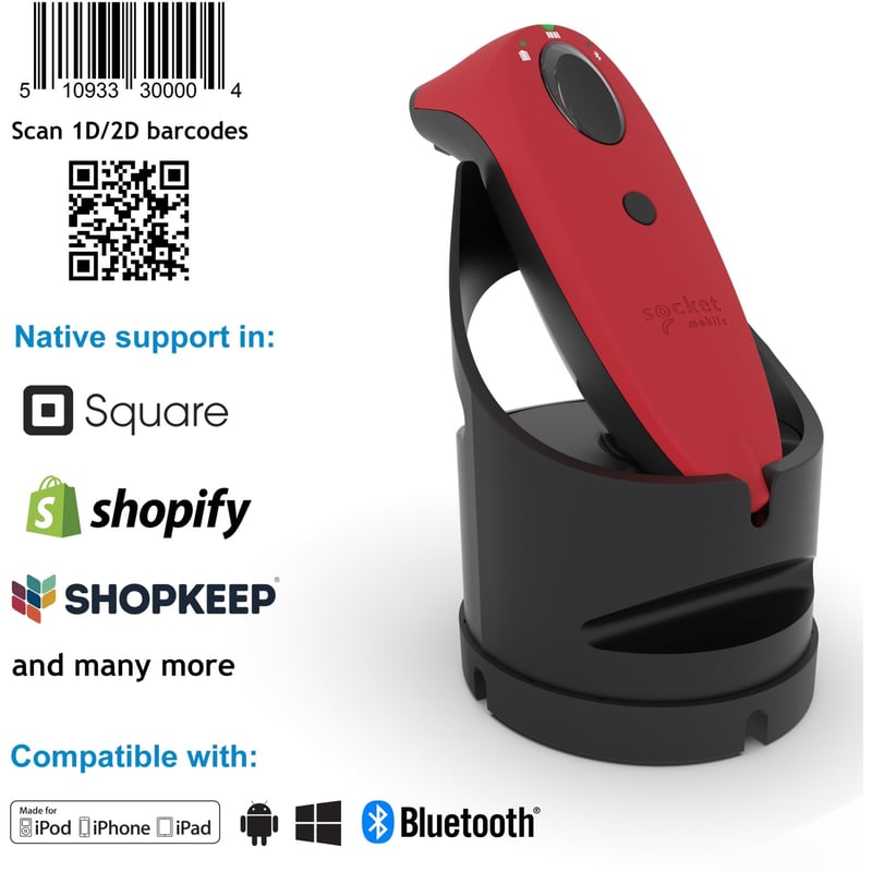 Socket Mobile SocketScan S740, Universal Barcode Scanner, Red & Black Dock - Thumbnail 1