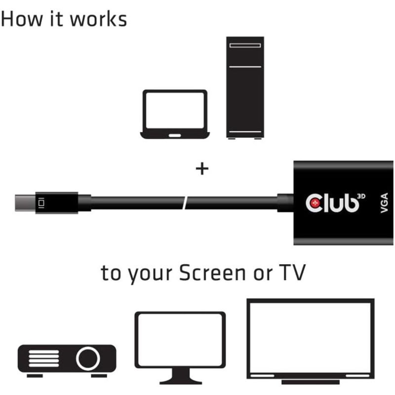 Club 3D MiniDisplayPort to VGA Black Active Adapter M/F - Thumbnail 4