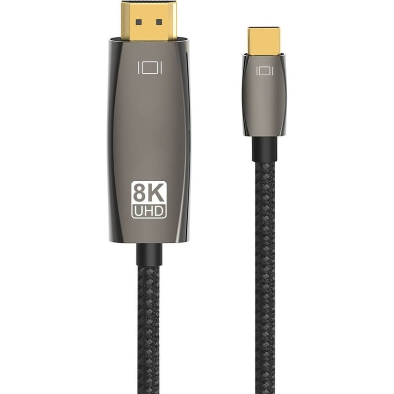 4XEM 3FT (1M) USB-C to HDMI 2.1 Active Cable - 8K/4K UHD USB Type-C DP Alt-Mode to HDMI Braided Video Cable - Black/Grey - Thumbnail 2