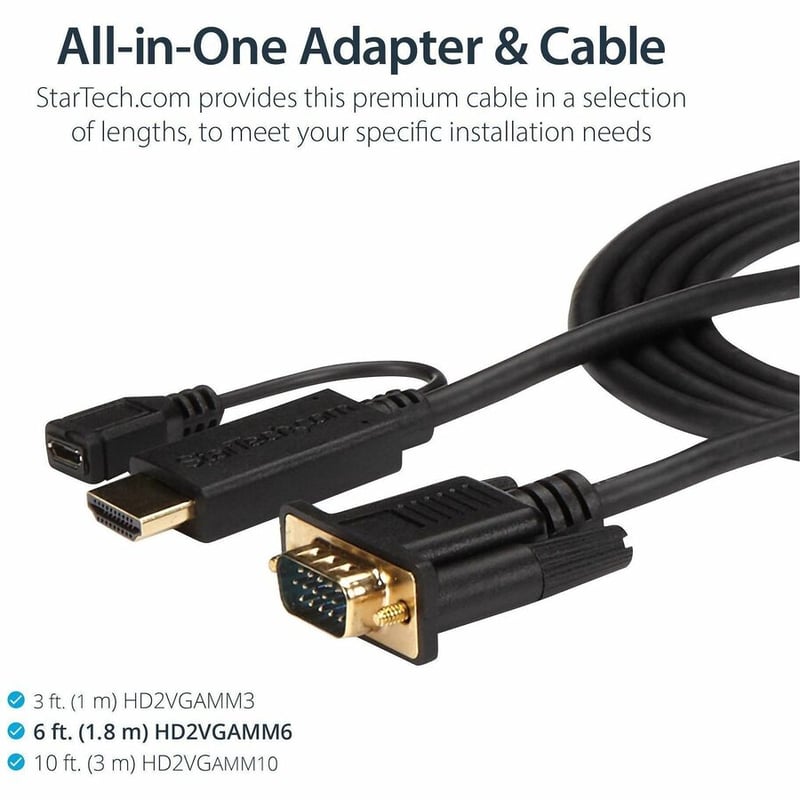 StarTech.com HDMI to VGA Cable - 6 ft / 2m - 1080p - 1920 x 1200 - Active HDMI Cable - Monitor Cable - Computer Cable - Thumbnail 3