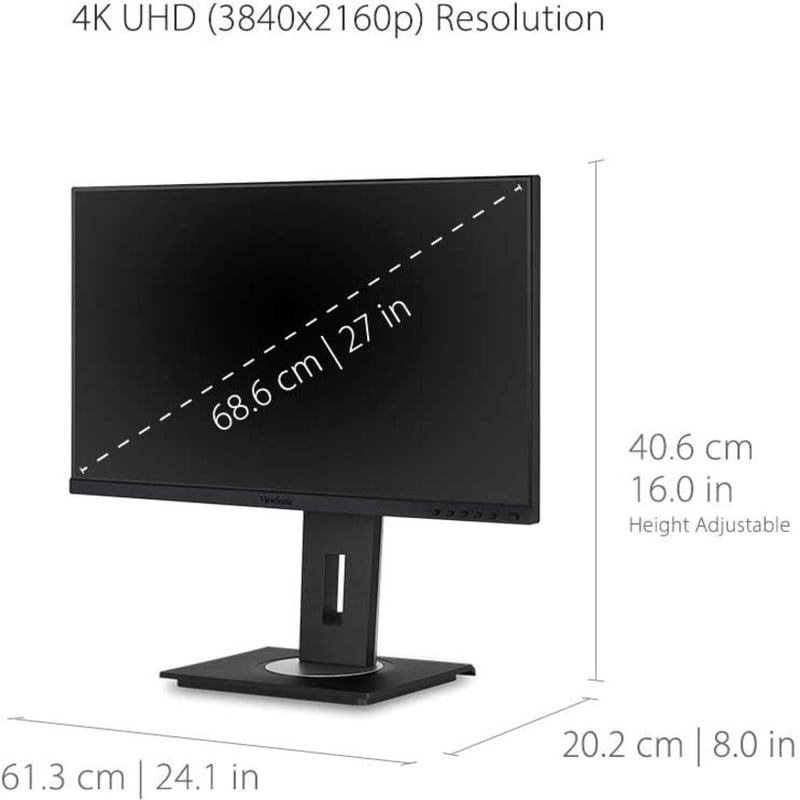 ViewSonic VG2756-4K 27 Inch IPS 4K Docking Monitor with Integrated USB C 3.2, RJ45, HDMI, Display Port and 40 Degree Tilt Ergonomics for Home and Office - Thumbnail 3