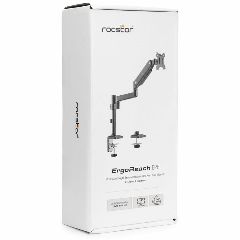Rocstor ErgoReach Y10N011-B1 Mounting Arm for Monitor, Flat Panel Display - Black - Landscape/Portrait - Thumbnail 4