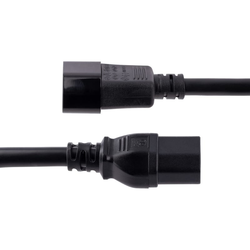 StarTech.com 10ft (3m) Heavy Duty Extension Cord, IEC C14 to IEC C15 Black Extension Cord, 15A 125V, 14AWG, Heavy Gauge Power Cable - Thumbnail 3